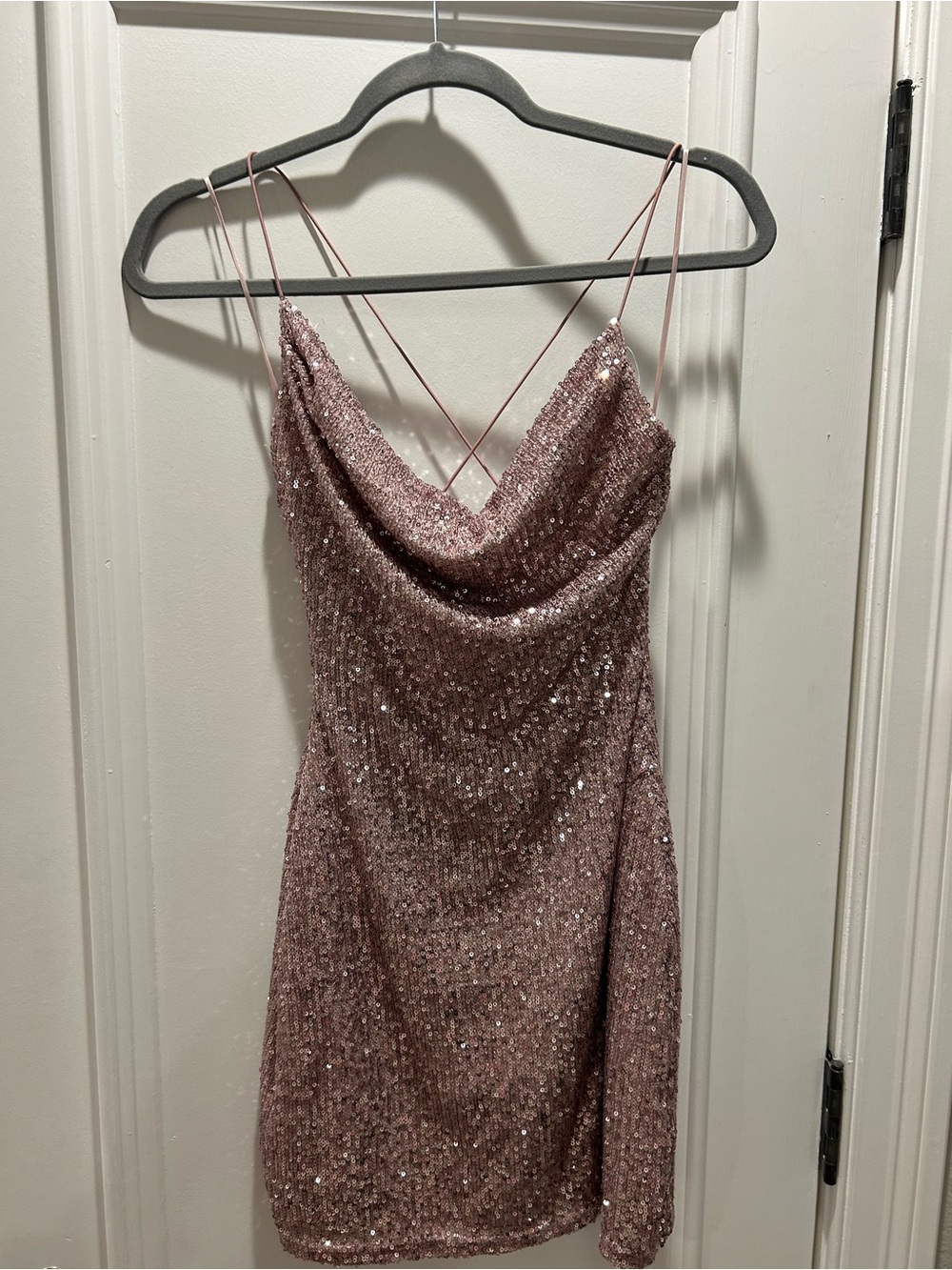 Windsor Rose Pink Sequin Cowl Mini Dress